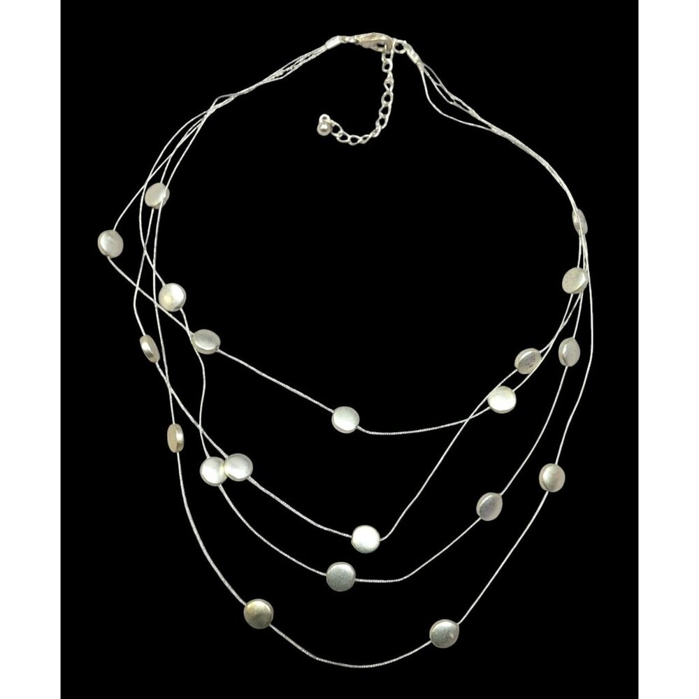 Metallic Disc Silver Tone Floating Multilayer Necklace